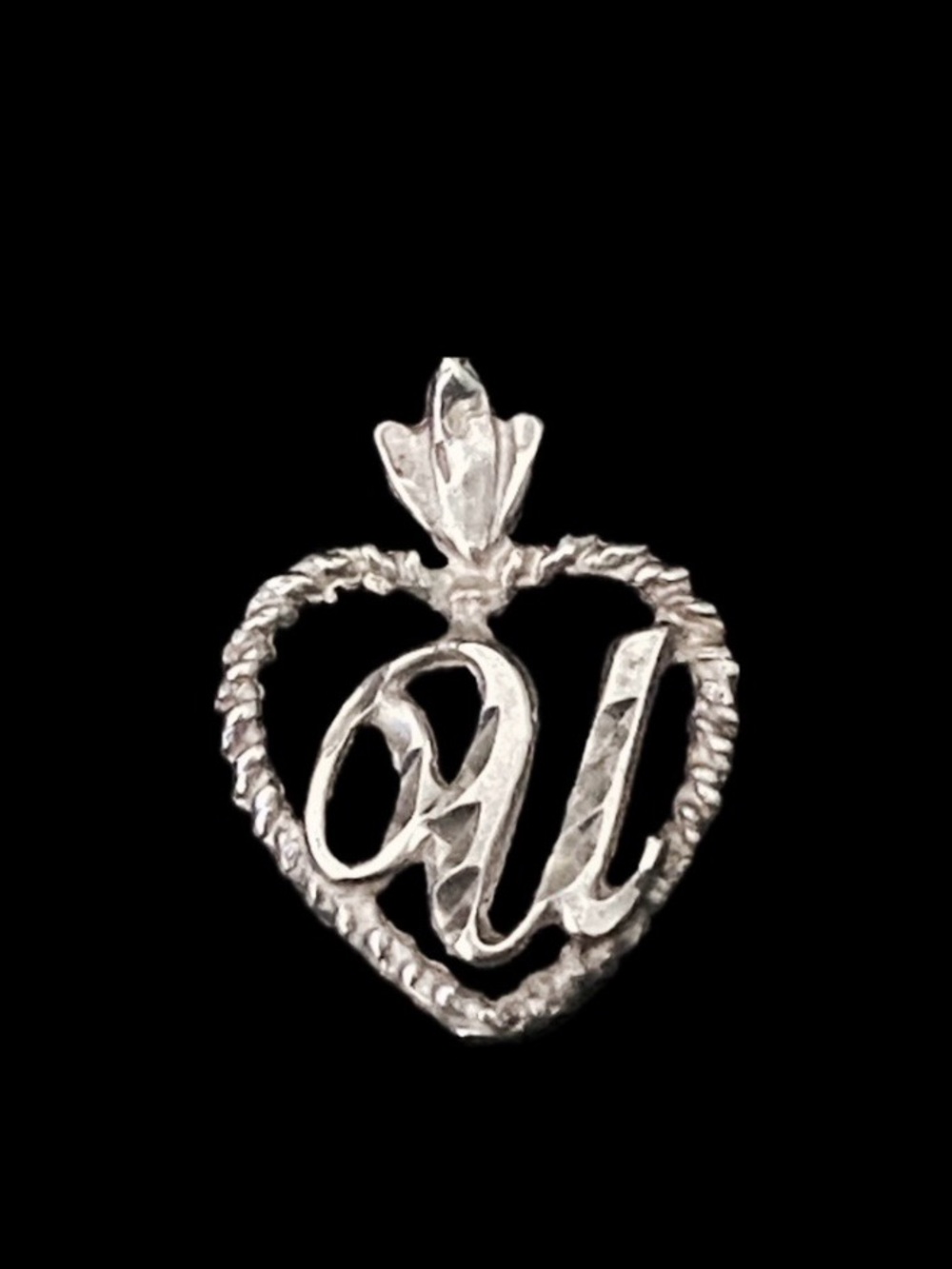 VTG 925 Sterling Silver Cursive Letter “U” Heart Pendant Fleur de Lis Bail NWT